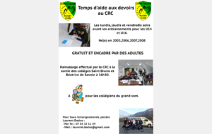 Ramassage scolaire et Temps d'aide au devoirs pour les U14 et U16