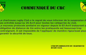 Suspension des activités du Chartreuse rugby club