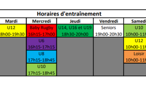 Horaires d'entraînement