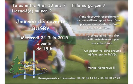 Après midi découverte du rugby Mercredi 24 Juin à partir de 15 h