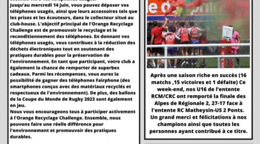 Newsletter du Chartreuse Rugby Club du 31/05/2023